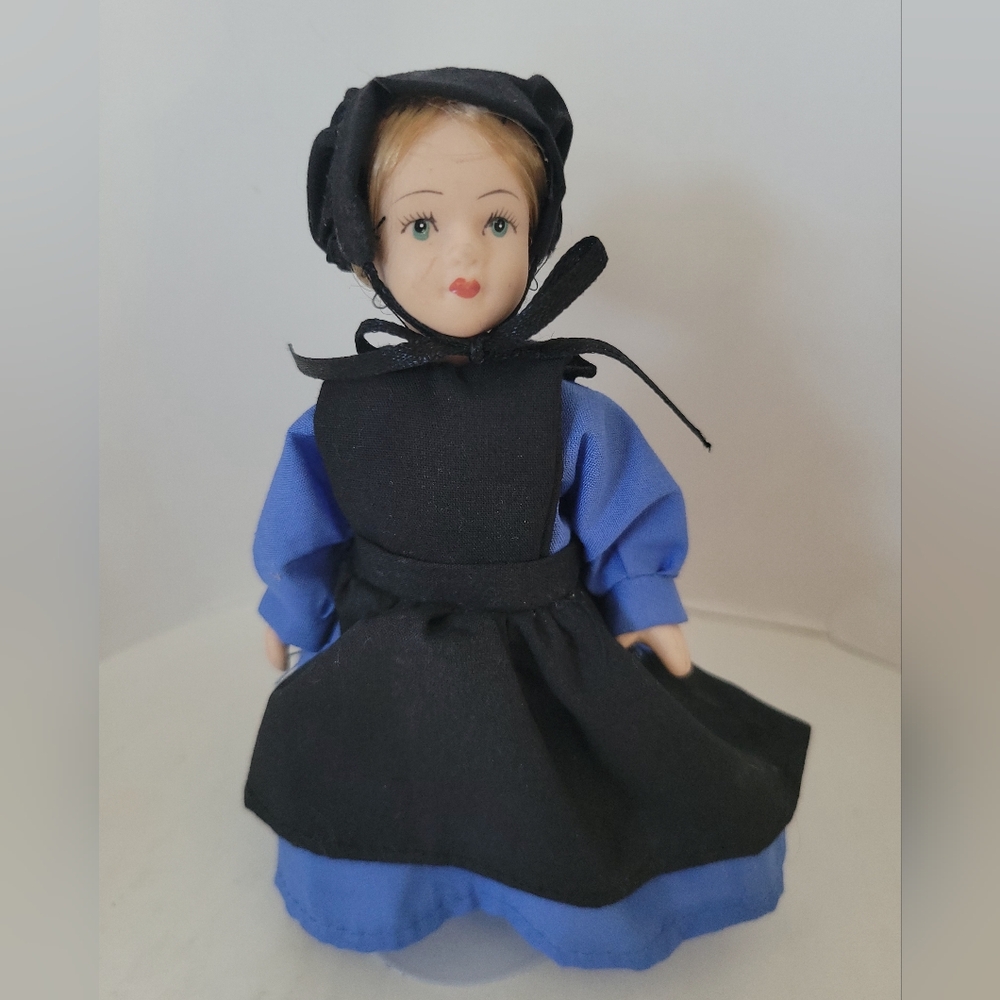 Amish Girl Porcelain Doll 6" Tall Collectible Figure with Stand